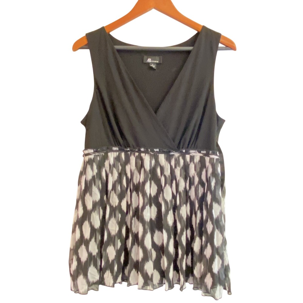 AB Studio Women's Top Size L Sleeveless Black & White Blouse Shirt